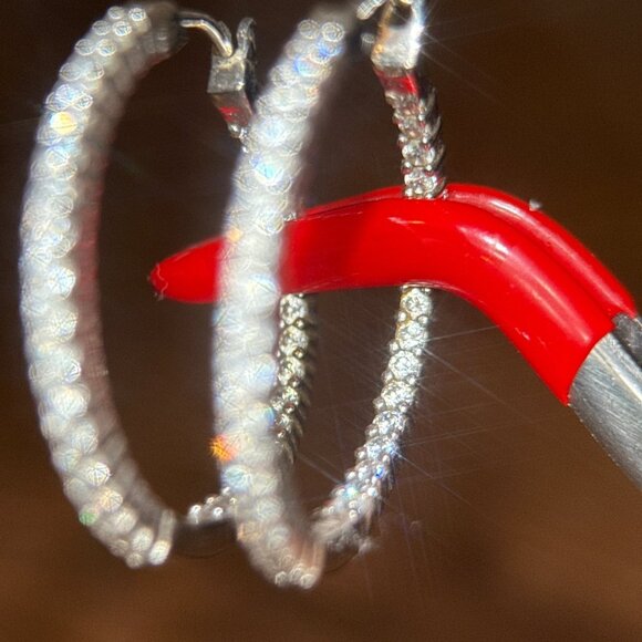 S925 Inside-Out Cz’s Hoops Earrings - Picture 6 of 9